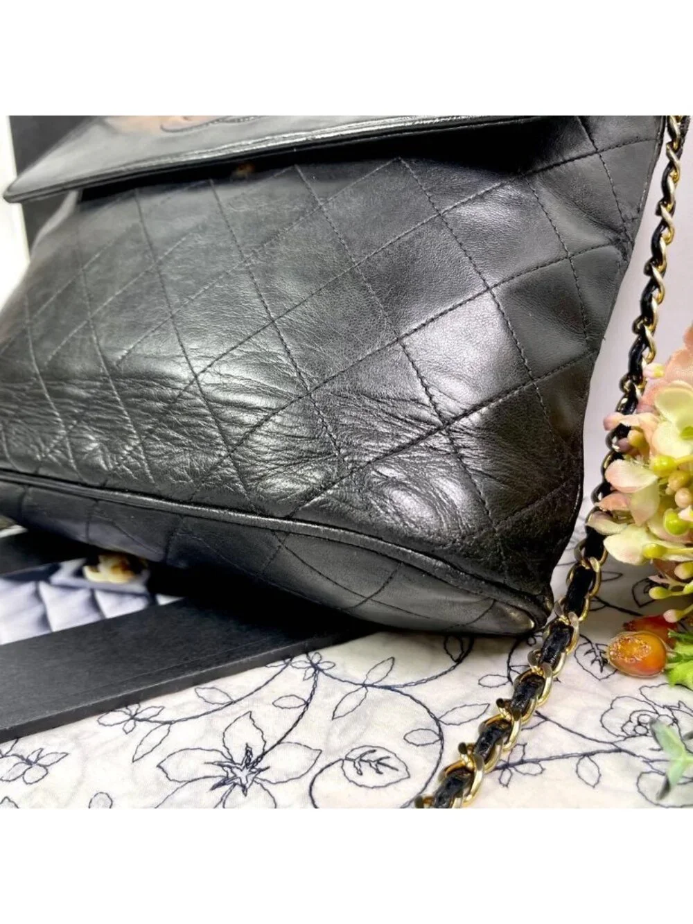 Chanel Vintage Quilted CC Logo Fringe Black